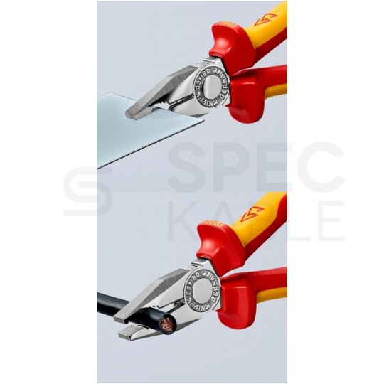 Szczypce uniwersalne VDE 180mm chromowane izolowane 1kV z zaczepem Kombinerki do chwytania i cięcia dla elektryka KNIPEX 03 06 180 T