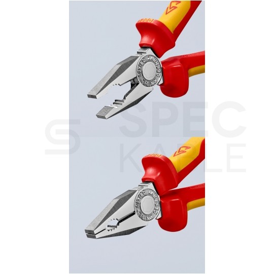 Szczypce uniwersalne VDE 180mm chromowane izolowane 1kV z zaczepem Kombinerki do chwytania i cięcia dla elektryka KNIPEX 03 06 180 T