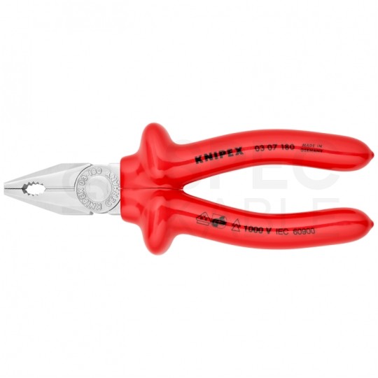 Szczypce uniwersalne VDE 180mm chromowane izolowane zanurzeniowo 1kV Kombinerki do chwytania i cięcia dla elektryka KNIPEX 03 07 180