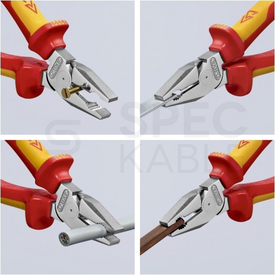 Szczypce uniwersalne ze zwiększonym przełożeniem VDE 180mm chromowane izolowane 1kV Kombinerki do chwytania i ciecia KNIPEX 02 06 180