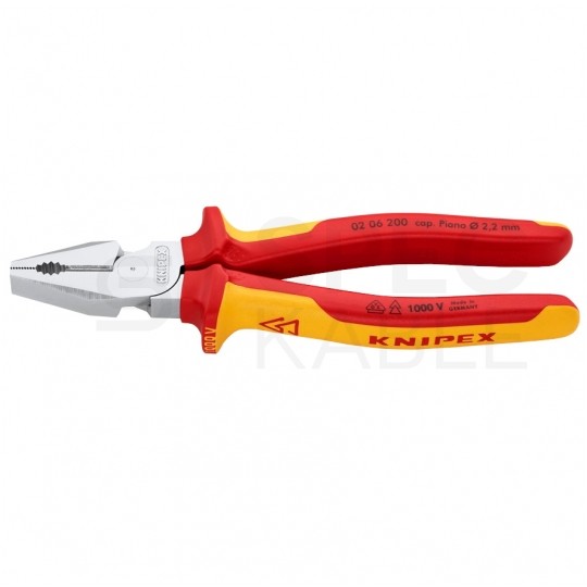 Szczypce uniwersalne ze zwiększonym przełożeniem VDE 200mm chromowane izolowane 1kV Kombinerki do chwytania i cięcia KNIPEX 02 06 200