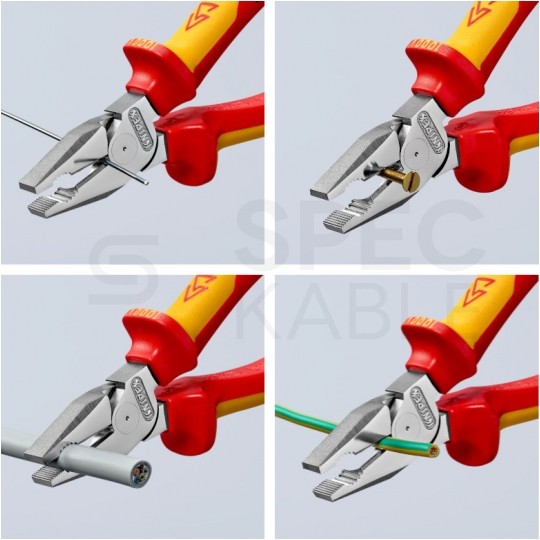 Szczypce uniwersalne ze zwiększonym przełożeniem VDE 200mm chromowane izolowane 1kV Kombinerki do chwytania i cięcia KNIPEX 02 06 200