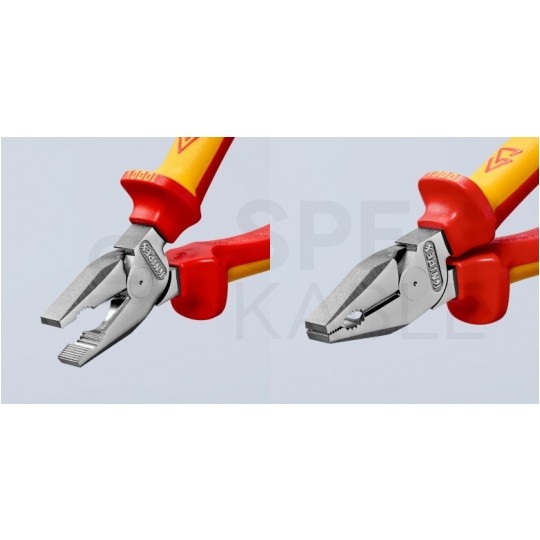Szczypce uniwersalne ze zwiększonym przełożeniem VDE 200mm chromowane izolowane 1kV Kombinerki do chwytania i cięcia KNIPEX 02 06 200