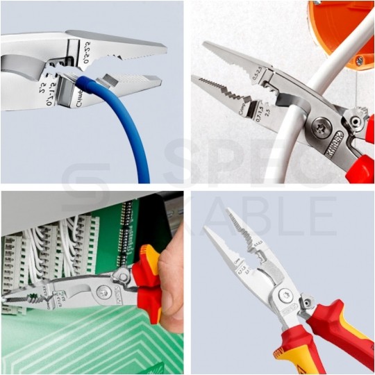 Szczypce wielofunkcyjne 6w1 dla elektryka 200mm z blokadą izolowane VDE 1kV do prac elektroinstalacyjnych KNIPEX 13 96 200