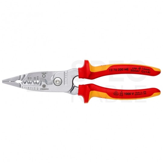 Szczypce wielofunkcyjne 7w1 dla elektryka 200mm izolowane VDE 1kV do prac elektroinstalacyjnych WireStripper KNIPEX 13 76 200
