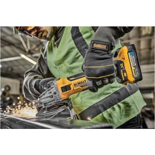 Szlifierka akumulatorowa 18V, silnik bezszczotkowy, do szlifowania i cięcia, tarcza 125mm 9000 obrotów/min M14 + 2x akumulator Li-Ion XR 18V POWERSTACK 5.0Ah (w zestawie z ładowarką) + walizka T-SATK DCG405H2T DeWALT