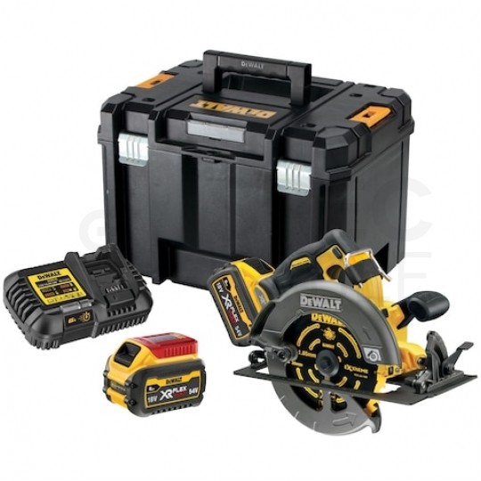 Szlifierka akumulatorowa 54V FLEXVOLT ,silnik bezszczotkowy, do szlifowania i cięcia, tarcza 125mm 9000 obrotów/min M14 + 2x akumulator Li-Ion XR FLEXVOLT 6.0Ah ( w zestawie z ładowarką ) + walizka T-STAK DCG418T2 DeWALT