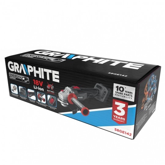 Szlifierka kątowa akumulatorowa 18V do szlifowania i cięcia, tarcza 125x22.2mm, 9200 obrotów na minutę bez akumulatora ENERGY+ GRAPHITE 58GE142