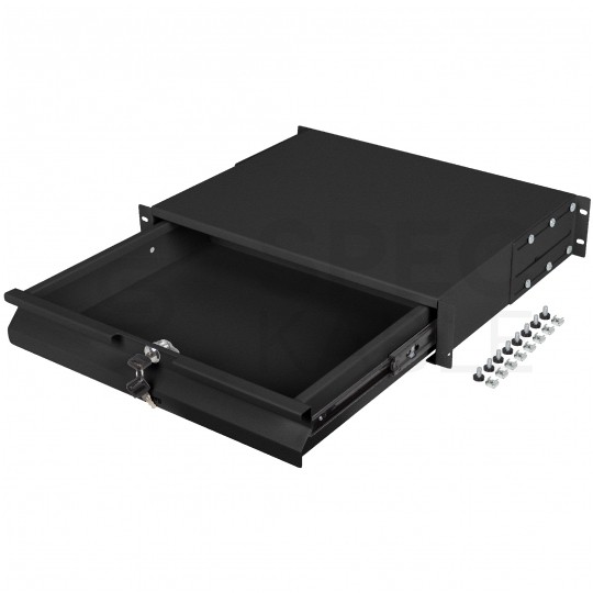Szuflada z zamkiem do szafy RACK 19" 2U 360mm czarna na narzędzia, sprzęt i dokumenty Lanberg