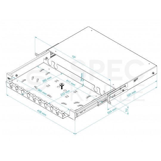 Szuflada zapasu kabla do szafy RACK 19" 1U 320mm przełącznica wysuwana z organizerem Szara