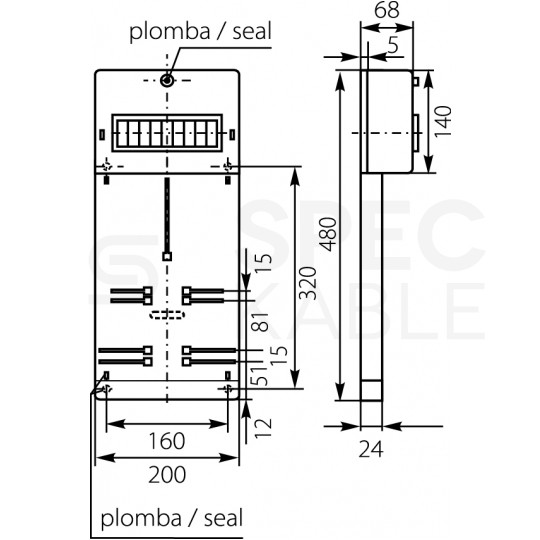 Tablica licznikowa 3-faz 9 modułów do montażu liczników energii elektrycznej 480x200mm