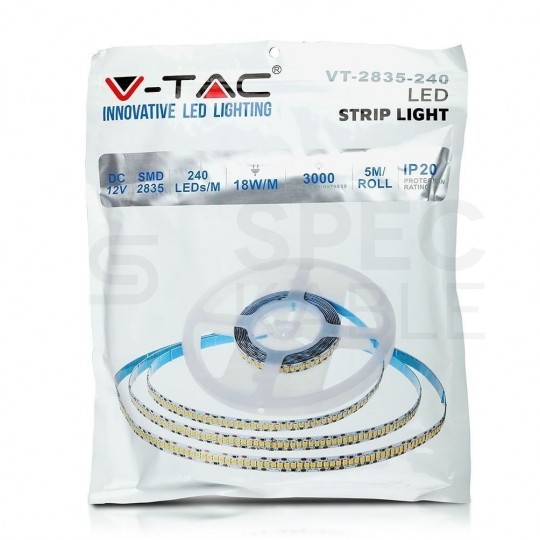 Taśma 1200x LED SMD 2835 18W/mb 6000K IP20 12V op=5m barwa CW biała zimna V-TAC VT-2835 240-H