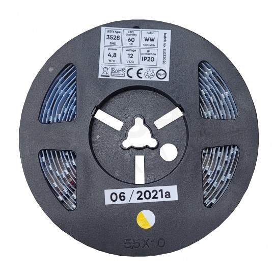 Taśma 300x LED PRO 3528 4,8W/mb biała ciepła IP20 12V 5m