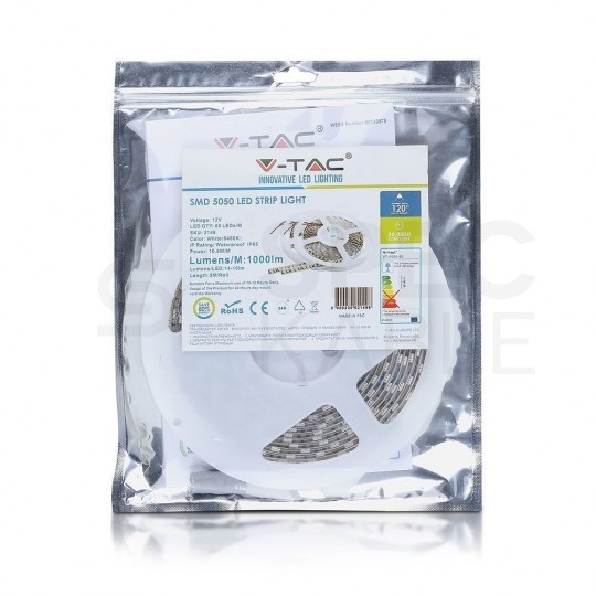 Taśma 300x LED SMD 5050 10.8W/mb 3000K IP65 12V op=5m barwa WW biała ciepła V-TAC VT-5050 60-IP65