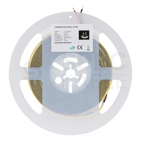 Taśma 480x LED COB 2835 W/mb biała neutralna IP20 12V op=5m