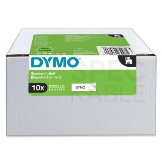 Taśma DYMO D1 Standard 19mm x 7m (biała / czarny nadruk) PACK 10szt. [2093098] ORYGINALNA