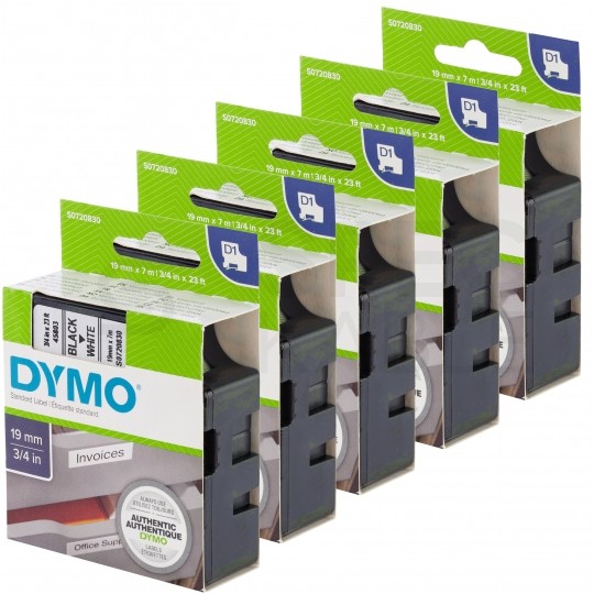 Taśma DYMO D1 Standard 19mm x 7m (biała / czarny nadruk) PACK 5szt. [45803 / S0720830] ORYGINALNA