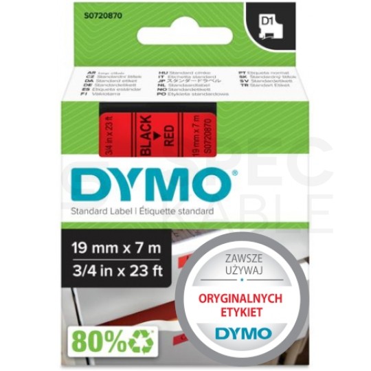 Taśma DYMO D1 Standard 19mm x 7m (czerwona / czarny nadruk) [45807 / S0720870] ORYGINALNA