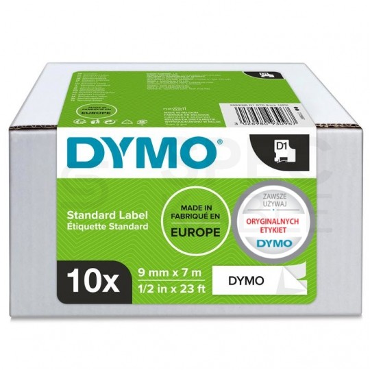 Taśma DYMO D1 Standard 9mm x 7m (biała / czarny nadruk) PACK 10szt. [2093096] ORYGINALNA