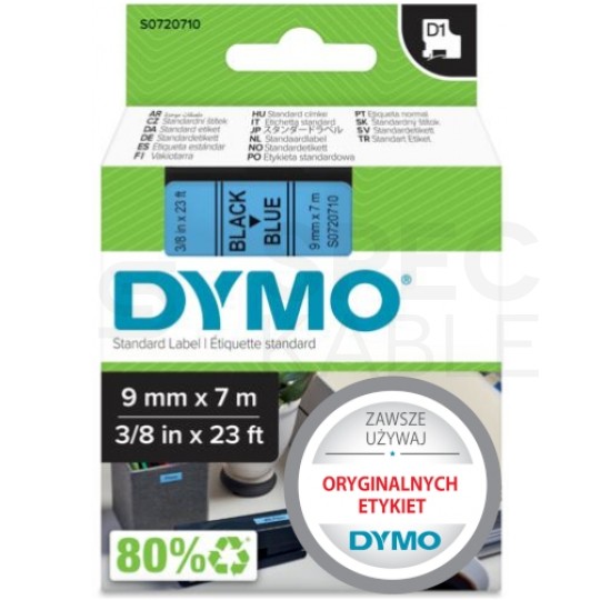 Taśma DYMO D1 Standard 9mm x 7m (niebieska / czarny nadruk) [40916 / S0720710] ORYGINALNA