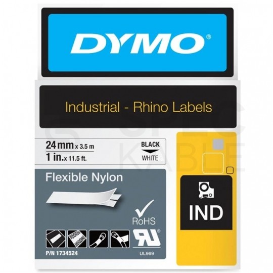 Taśma DYMO IND nylonowa elastyczna 24mm x 3,5m (biała / czarny nadruk) RHINO Industrial [1734524 / S0773840] ORYGINALNA