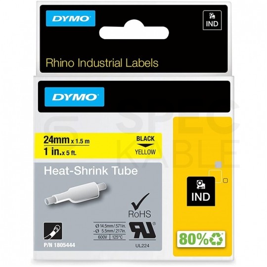 Taśma DYMO IND Rurka termokurczliwa 24mm x 1,5m (żółta/ czarny nadruk) RHINO Industrial [1805444] ORYGINALNA