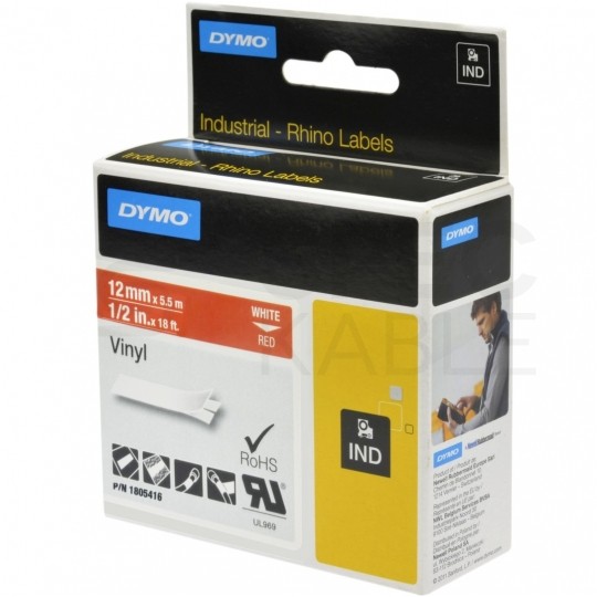 Taśma DYMO IND winylowa uniwersalna 12mm x 5,5m (czerwona / biały nadruk) RHINO Industrial [1805416] ORYGINALNA