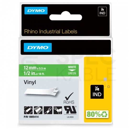 Taśma DYMO IND winylowa uniwersalna 12mm x 5,5m (zielona / biały nadruk) RHINO Industrial [1805414] ORYGINALNA