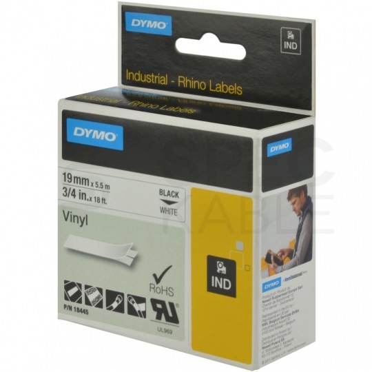 Taśma DYMO IND winylowa uniwersalna 19mm x 5,5m (biała / czarny nadruk) RHINO Industrial [18445 / S0718620] ORYGINALNA