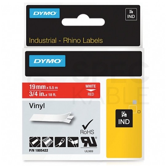 Taśma DYMO IND winylowa uniwersalna 19mm x 5,5m (czerwona / biały nadruk) RHINO Industrial [1805422] ORYGINALNA