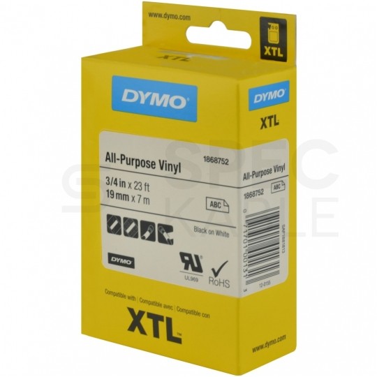Taśma DYMO XTL winylowa uniwersalna 19mm x 7m (biała / czarny nadruk) przemysłowa [1868752] ORYGINALNA