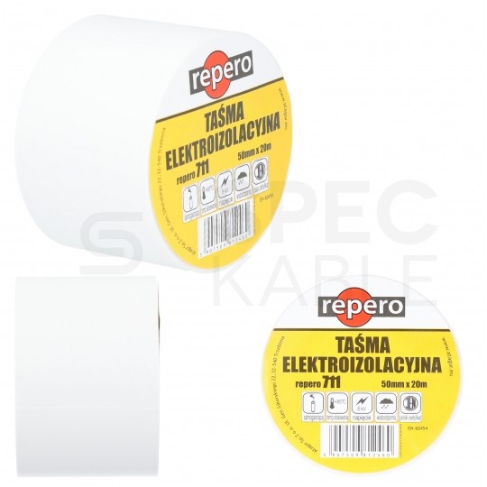 Taśma izolacyjna PVC 50mm x 20m Repero 711 biała
