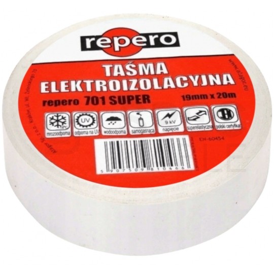 Taśma izolacyjna PVC Premium 19mm x 20m Repero 701 Super biała