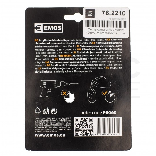 Taśma klejąca dwustronna akrylowa 12mm x 3m przezroczysta UV F6060