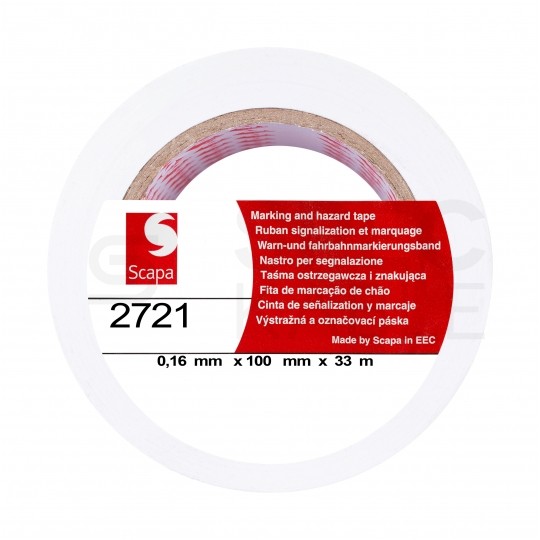 Taśma oznaczeniowa ostrzegawcza PVC 100mm x 33m SCAPA 2721 biała
