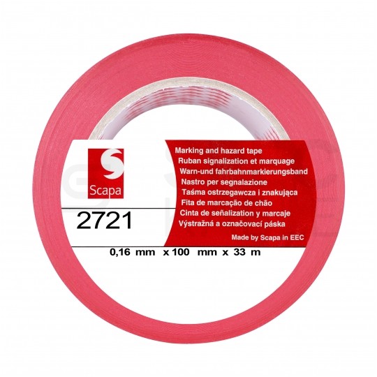 Taśma oznaczeniowa ostrzegawcza PVC 100mm x 33m SCAPA 2721 czerwona