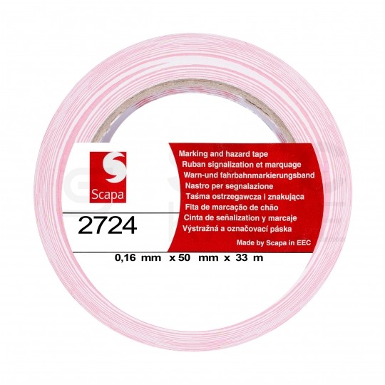 Taśma oznaczeniowa ostrzegawcza PVC 50mm x 33m SCAPA 2724 biało-czerwona