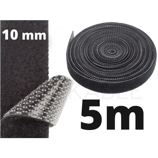 Taśma rzepowa 10mm 5m czarna Back To Back do organizacji kabli i przewodów NEKU