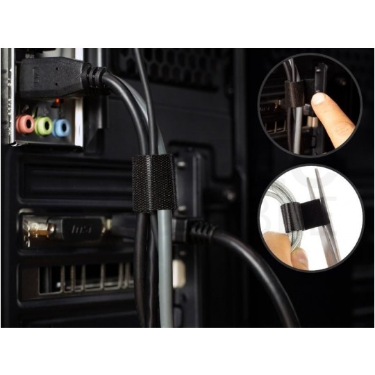 Taśma rzepowa 20mm 10m czarna Back To Back do organizacji kabli i przewodów NEKU