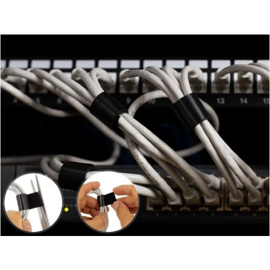 Taśma rzepowa 20mm 10m czarna Back To Back do organizacji kabli i przewodów NEKU