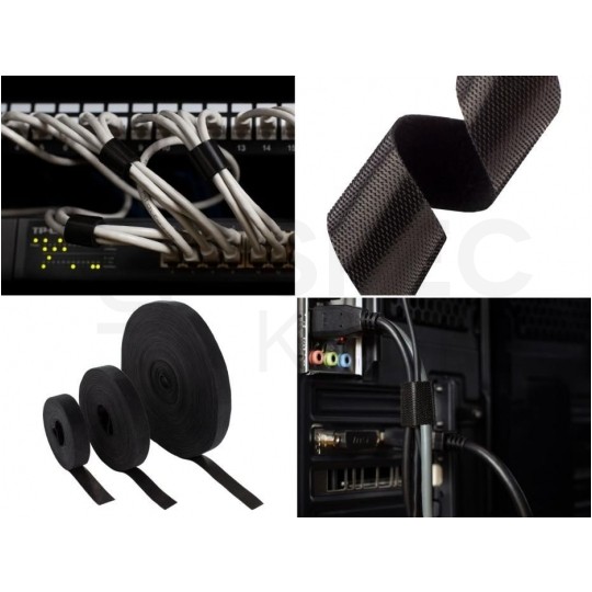 Taśma rzepowa 20mm 25m czarna Back To Back do organizacji kabli i przewodów NEKU