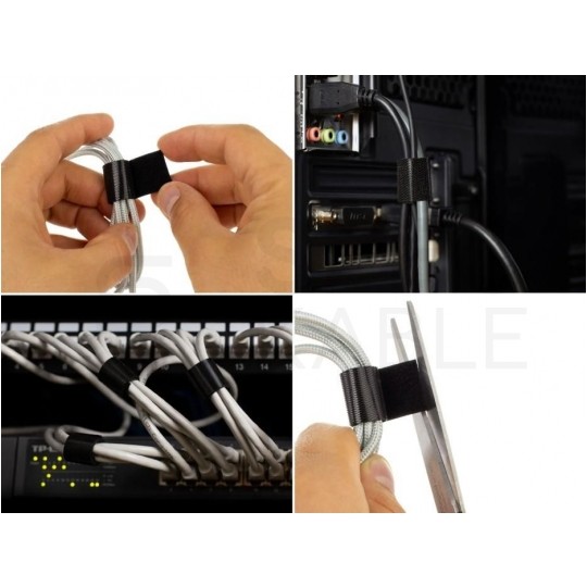 Taśma rzepowa 20mm 25m czarna Back To Back do organizacji kabli i przewodów NEKU