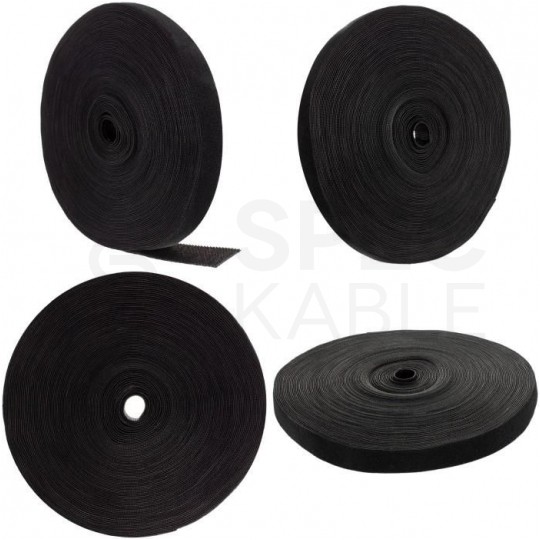 Taśma rzepowa 20mm 25m czarna Back To Back do organizacji kabli i przewodów NEKU