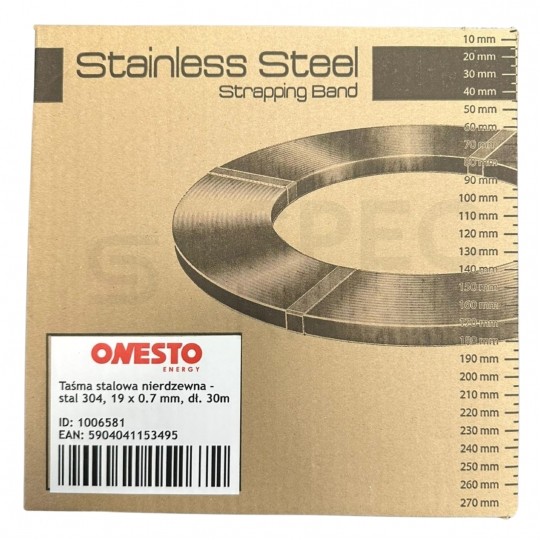 Taśma ze stali nierdzewnej 304 19mm x 0.7mm / 30m do tworzenia opasek mocujących w kartonie ONESTO