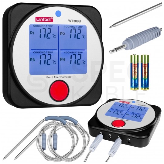 Termometr kuchenny do żywności, mięsa, pieczenia, gotowania [-40 ÷ 300°C] z 2 sondami szpikulcowymi, wyświetlaczem LCD i funkcją Bluetooth WT308B WINTACT