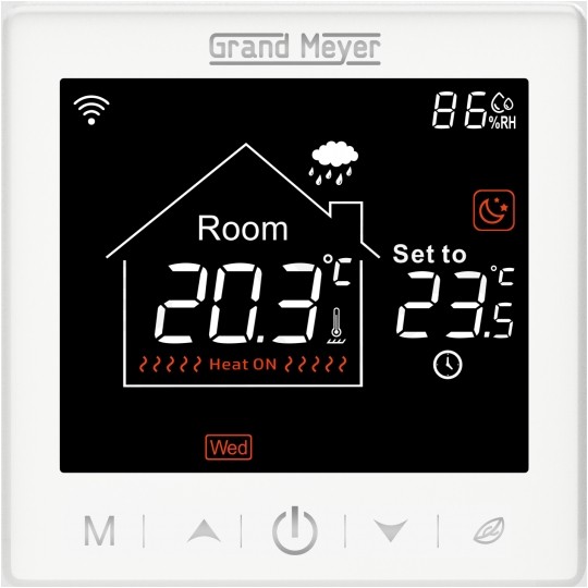 Termostat podłogowy regulator temperatury bezprzewodowy z wyświetlaczem LCD IP20 SN-10 biały GRAND MEYER