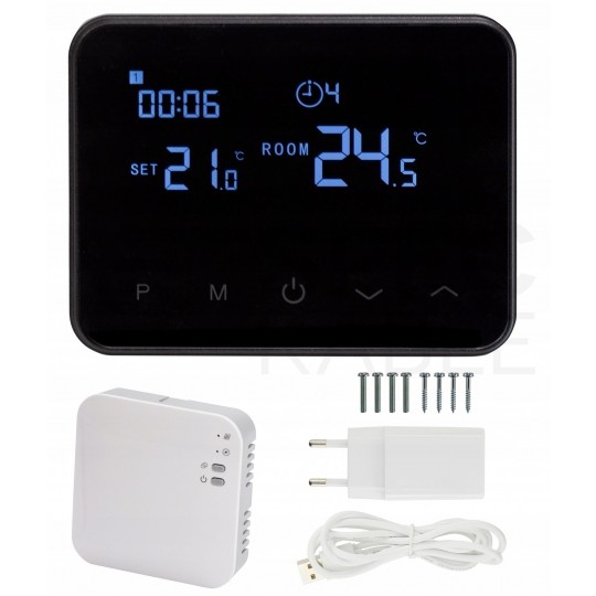 Termostat pokojowy regulator temperatury przewodowy / bezprzewodowy z WiFi i wyświetlaczem LCD IP20 czarny Comfort WT-20 VOLT