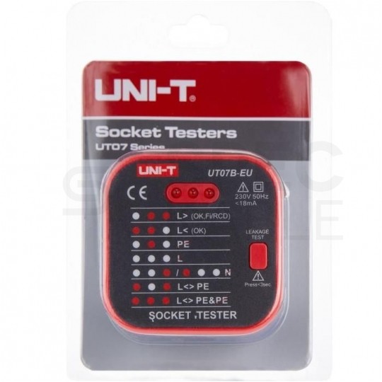 Tester gniazd zasilających 230V 2P+Z i wyłączników RCD UNI-T UT07B-EU
