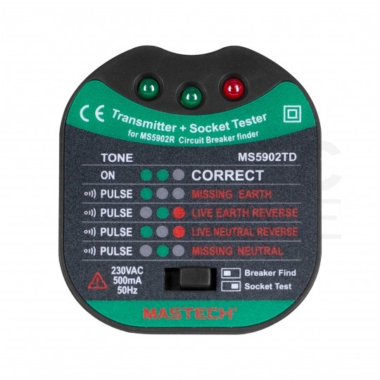 Tester gniazd zasilających 230V 2P+Z i zabezpieczeń MASTECH MS5902RTD