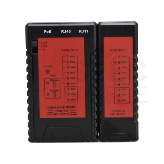 Tester kabli sieciowych LAN RJ45 PoE + RJ12 / RJ11 z diodami LED czerwony